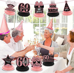 9Pcs Rose Gold 60Th Birthday Decorations Rose Gold Black Happy 60Th Birthday Tab