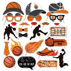 25 PCS Basketball Themed Photo Booth Props Sport Kit with Stick Birthday