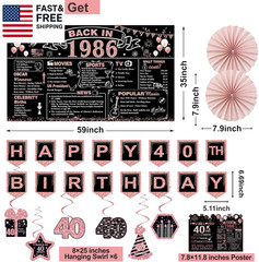 40Th Birthday Decorations for Women,32Pcs Back in 1986 Birthday Party Decoration