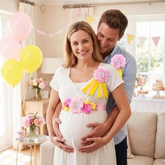 Maternity Sash Corsage Set Mom Daddy To Be Pins Fabric Flower Baby Shower Prop