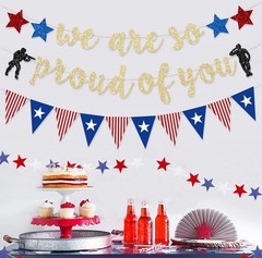 Military Going Away Party Decorations for Gold Glitter We are So Proud glod