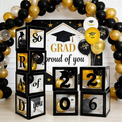 Graduation Decorations Class of 2026 – Black Graduation Balloons Boxes with Lett