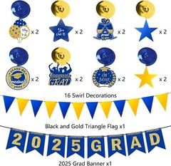 Class of 2025 Blue Glitter Congrats Grad Banner – 2025 Graduation Party Decor