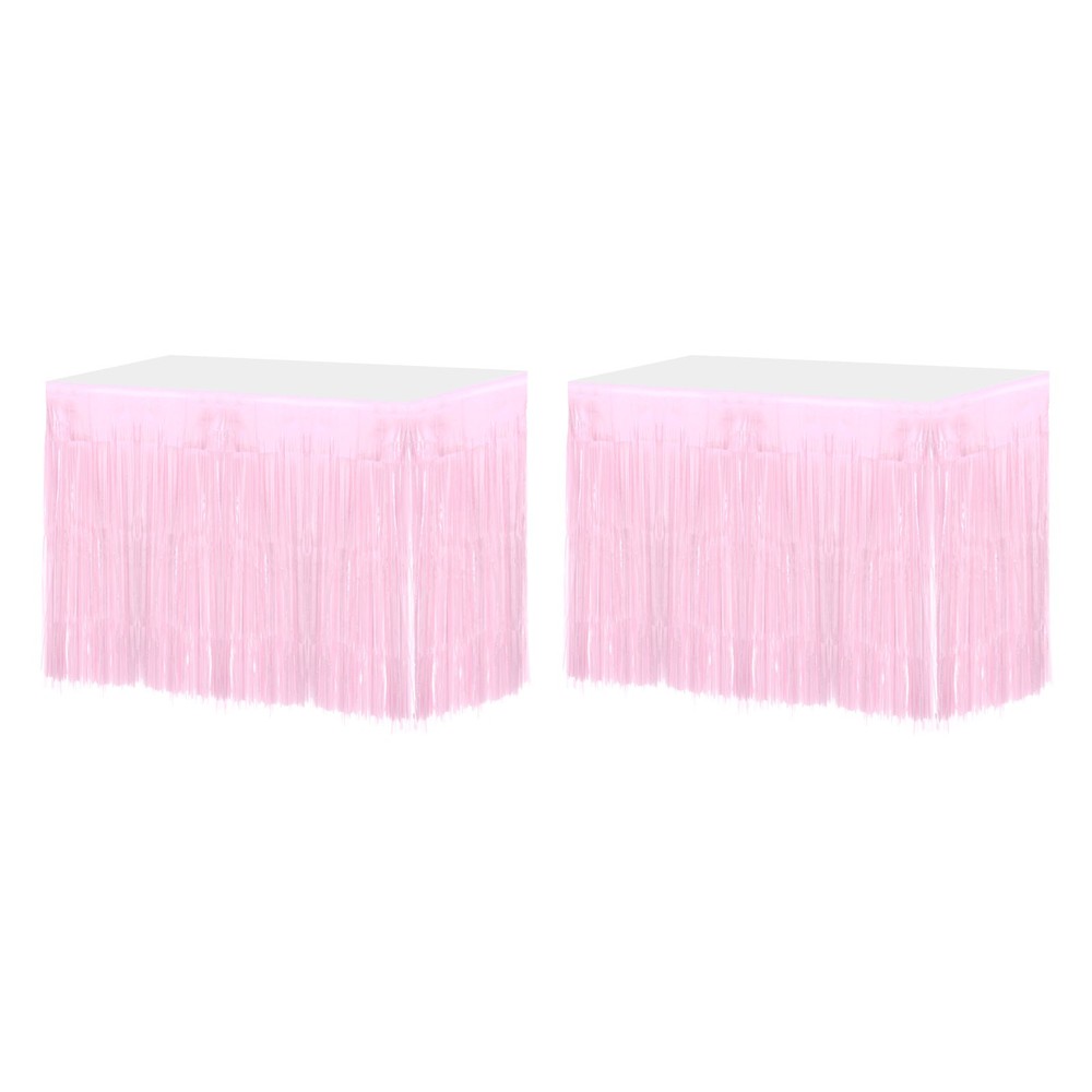 2 Pcs 29×108 Inch Light Pink Metallic Foil Fringe Tinsel Table Skirts
