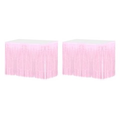 2 Pcs 29×108 Inch Light Pink Metallic Foil Fringe Tinsel Table Skirts
