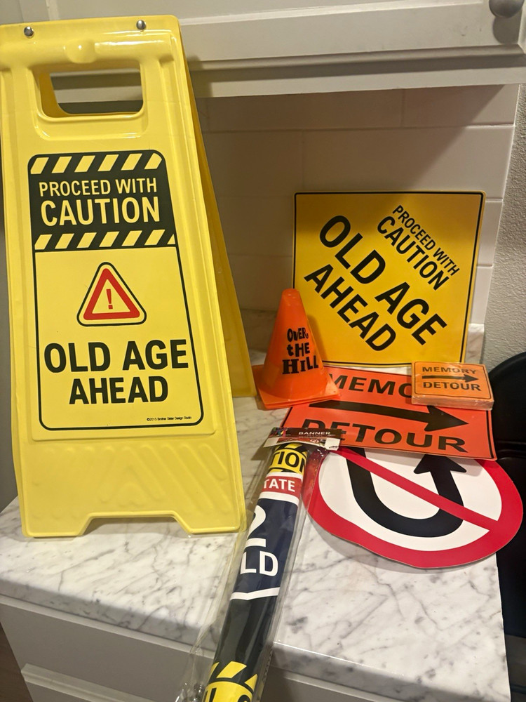Brother Sister Design Studio Over the Hill Caution Tape Birthday Banner Set 9pie