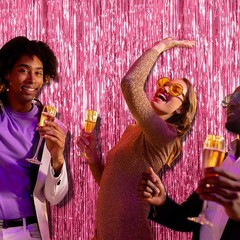 2 Pack Pink Backdrop Tinsel Curtain Foil Fringe Decor