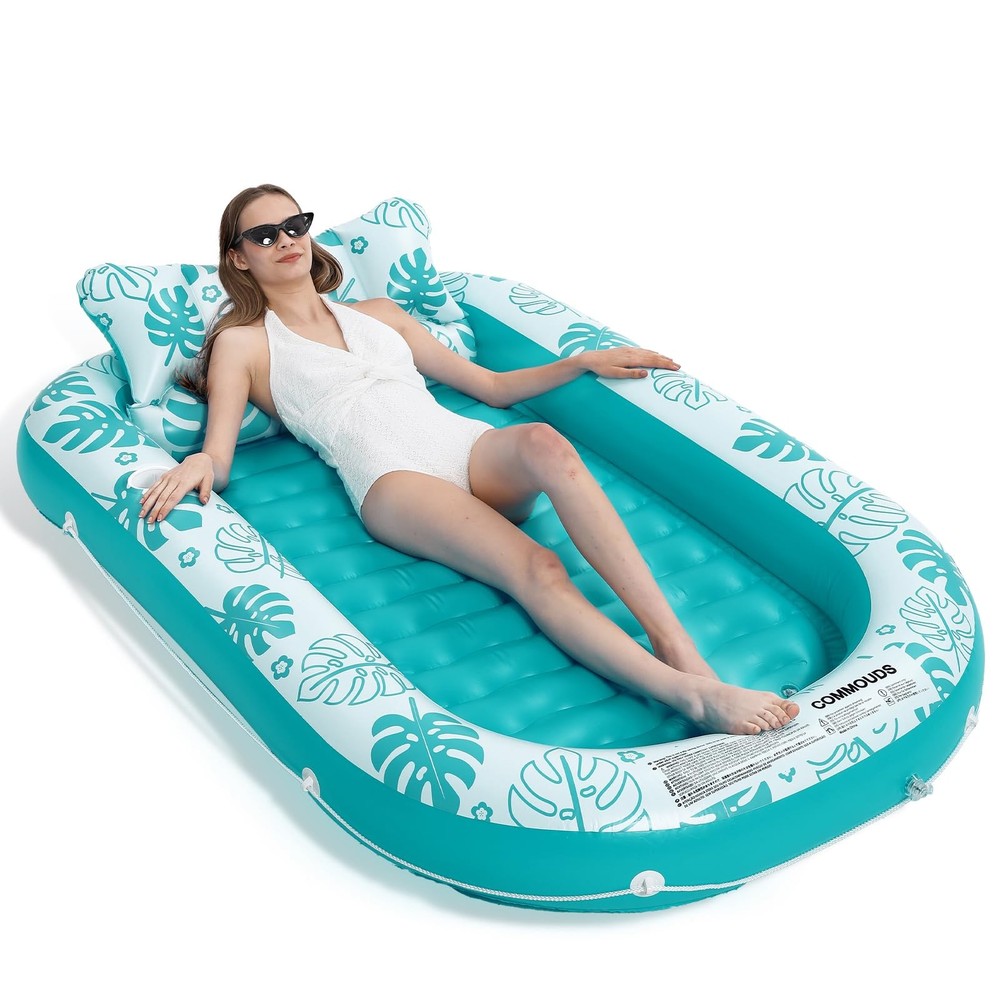 Inflatable Tanning Pool Lounger Float with Cervical Pillow – Pool Floats Adul…