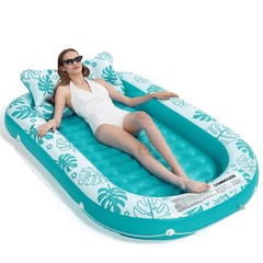 Inflatable Tanning Pool Lounger Float with Cervical Pillow – Pool Floats Adul…