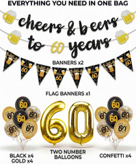 60Th Birthday Decorations for Men, 3 Pre Strung Cheers to 60 Years Banner with G