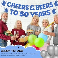 Pre Strung Cheers & Beers to 50 Years Banner Glitter 50th Birthday Dark Blue