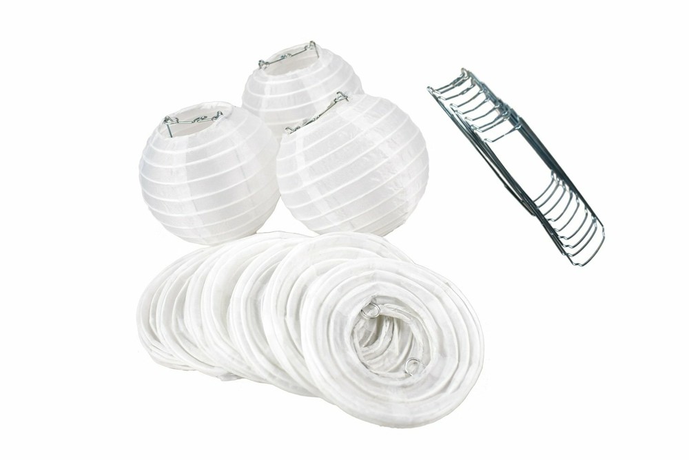 Quasimoon 4″ White Round Nylon Lanterns, Even Ribbing, Hanging (10-PACK) Deco…