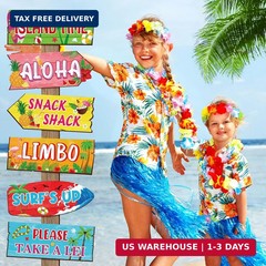 24 Pieces Luau Party Decorations Summer Tropical Party Directional Sign Hawaiian