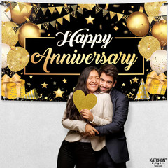 , Xtralarge Happy Anniversary Banner – 72X44 Inch | Banner Backdrop for Happy An