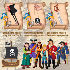 18 Pcs Funny Pirate Party Set- Include 6 Pirate Hats, 6 Eye Patches, 6 Inflatabl