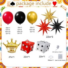 138 Pcs Casino Theme balloon garland arch kit – Red Black and Gold Balloons w…