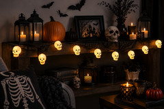 Haunted House LED Skull Lights Warm Set of 8 Battery Halloween String Decoration