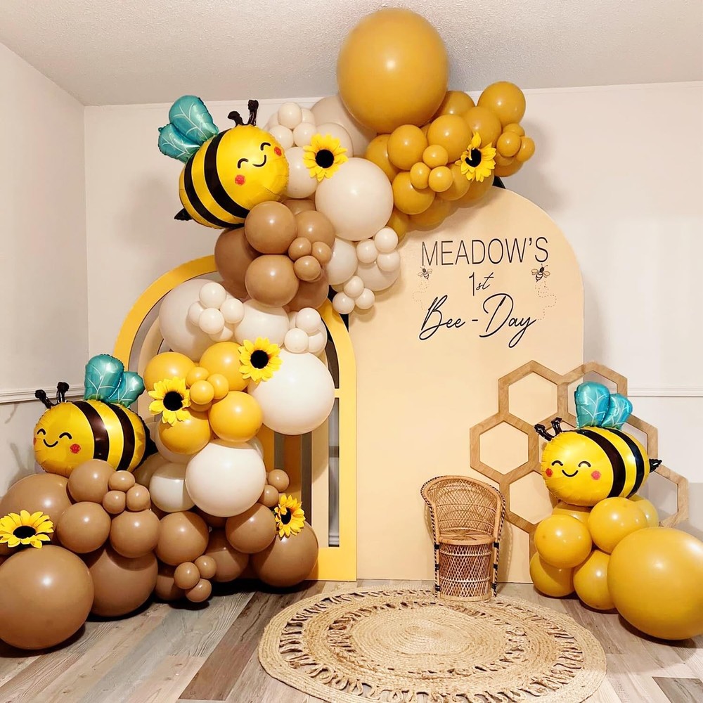 Bee Balloon Garland Arch Kit with Bumble Bee Foil Balloons, Mustard Yellow Sa…