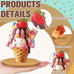 8 Pcs Summer Ice Cream Table Decorations Wooden Ice Cream Cone Table Centerpi…