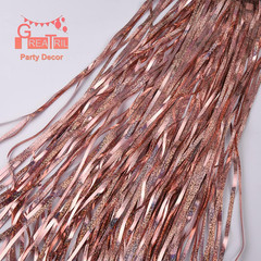Rose Gold Tinsel Curtain Party Backdrop – Foil Fringe Curtain Streamers for Bac