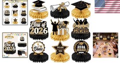 Chic Black Gold Honeycomb Centerpieces for Class of 2026 Graduation Celebrations