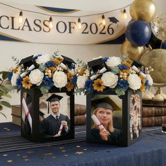 6 Pack Picture Centerpieces for Table, 4-Sided 4X6 Photo Display Boxes, Hollow C