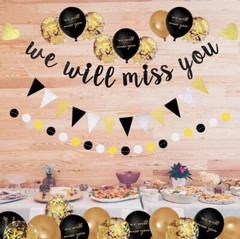 Black Gold Farewell Party Retirement Decorations Set We Will Miss You Banner Kit
