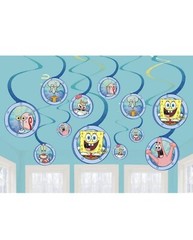 SpongeBob Spiral Hanging Birthday Decorations, Banner & Sticker Bundle 3pk NEW