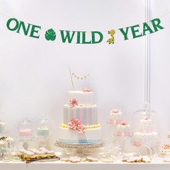 One Wild Year Banner – Jungle Wild Safair Animal Giraffe One Year Old Birthday P
