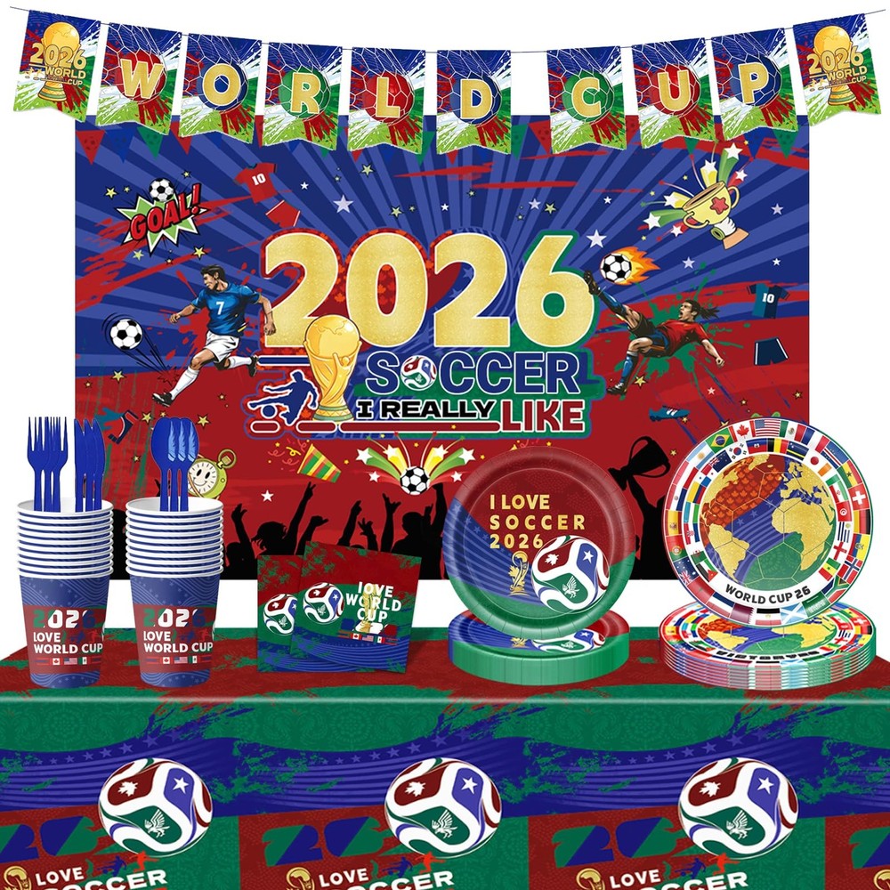 Party Decorations for World Cup 2026, 82 PCS Soccer Theme Supplies Blue