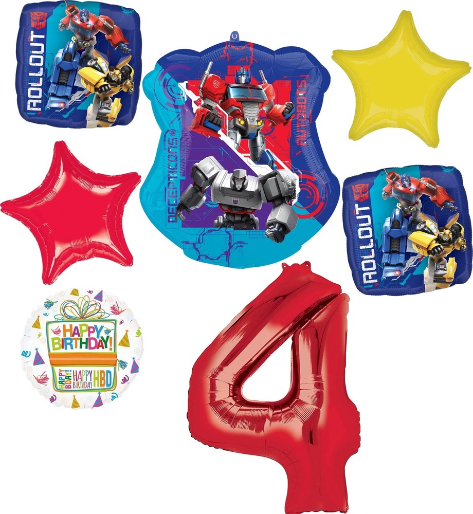 4th Birthday Party Supplies 7pc Transformer’s Foil Balloon Bouquet Decorations
