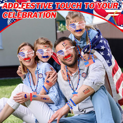 146Pcs Patriotic Accessories Including Glasses Necklaces Silicone Bracelets Tatt