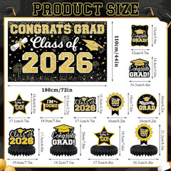 2026 Graduation Decorations Set – Class of 2026 Congrats Grad Backdrop Banner