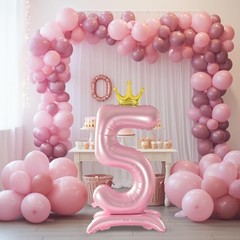 42 Inch Crown Pink Number Balloon, Number 1 Balloon with Base for Girls 1th P…