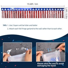 Mega-L 4th of July Decorations 2 Pack 40 Feet Foil Fringe Garland Tinsel Stre…