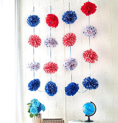 Red White and Blue Tissue Paper Pom Pom Garlands, Patriotic Decorations, Paper P