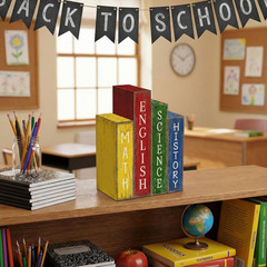 4 Pcs Back to School Table Decoration Wooden Subject Decoration Welcome Back to