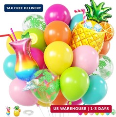 Tropical Balloons Kit, 12Inch Hawaiian Balloons Hot Pink Teal Green Orange Yello