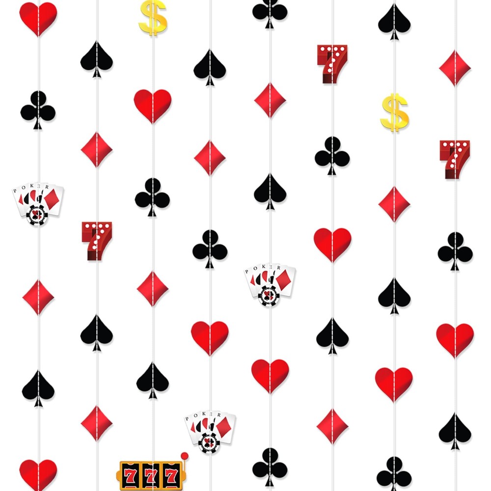 , Casino Hanging Garlands – 8 Strings, Pre Strung | Game Night Decorations, C…