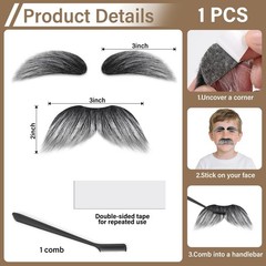Old Man Mustache and Eyebrows – Gray White Fake Mustache for 100 Days of Scho…
