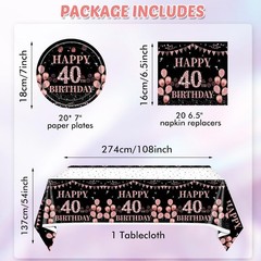 41PCS 40th Birthday Decorations For Women Rose Gold And Black