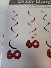 60th Birthday Hanging Dizzy Danglers 2 20″ and 3 25″ Foil 5 Pack 60th Decoration