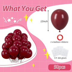 50Pcs Burgundy Balloons, 12Inch Matte Burgundy Red Balloon for Valentine’S Day A