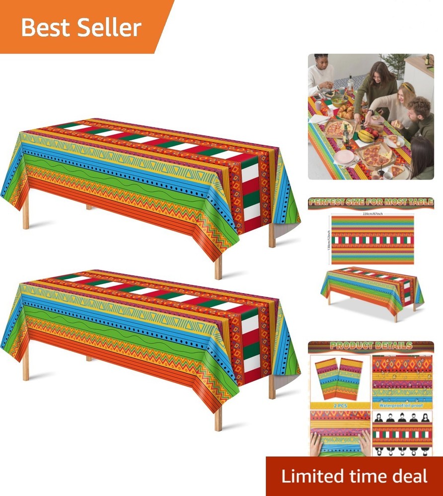 Vibrant Mexican Plastic Tablecloths for Cinco De Mayo & Fiesta Parties – 2 Pack