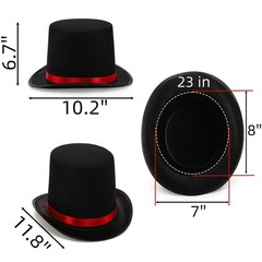 2 Pack Black Felt Top Hats, Funny Party Hat with Red Band, Tuxedo Vampire For…