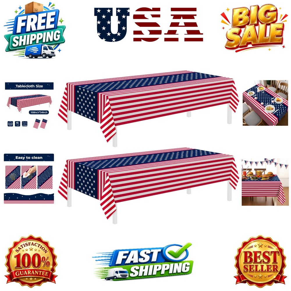 2 Pack Patriotic Tablecloths,Patriotic Decorations 54″ x 108″ Disposable Amer…