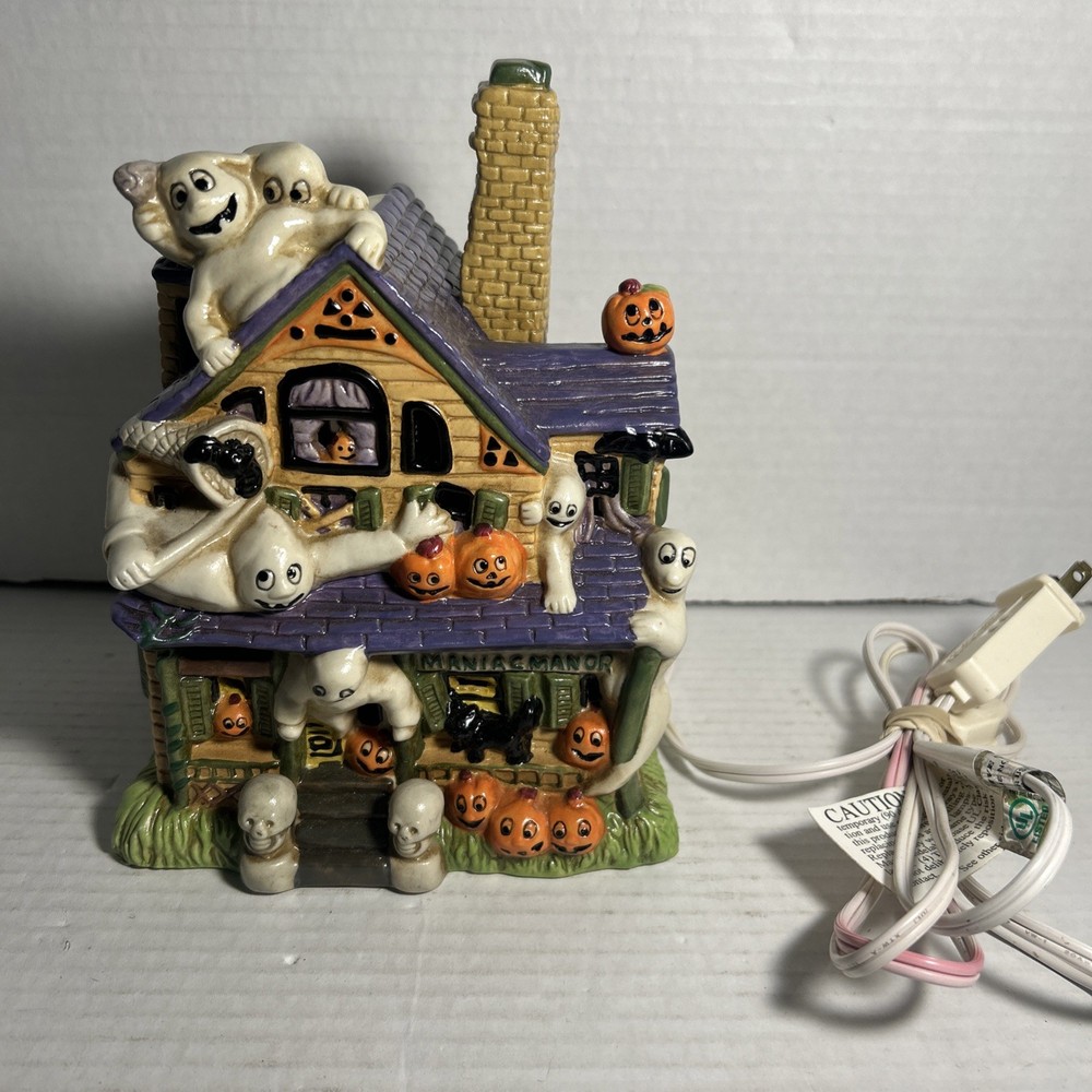 Halloween Lighted House Porcelain Mania Manor Pumpkin Time Ghost Pumpkin Working