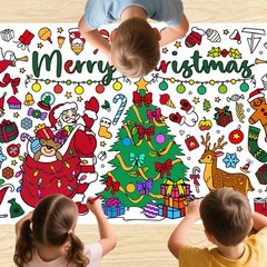 75″x30″ Christmas Giant Coloring Tablecloth for Kids,DIY Art Supplies for Party