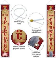 Wrinkle-Free Halloween Banners – Carnival Clown Yard Sign Set, 11.8×70.9in