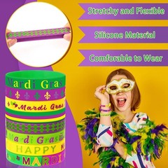JUNEBRUSHS Mardi Gras Party Favors, 42pcs Silicone Rubber Wristbands Bracelets